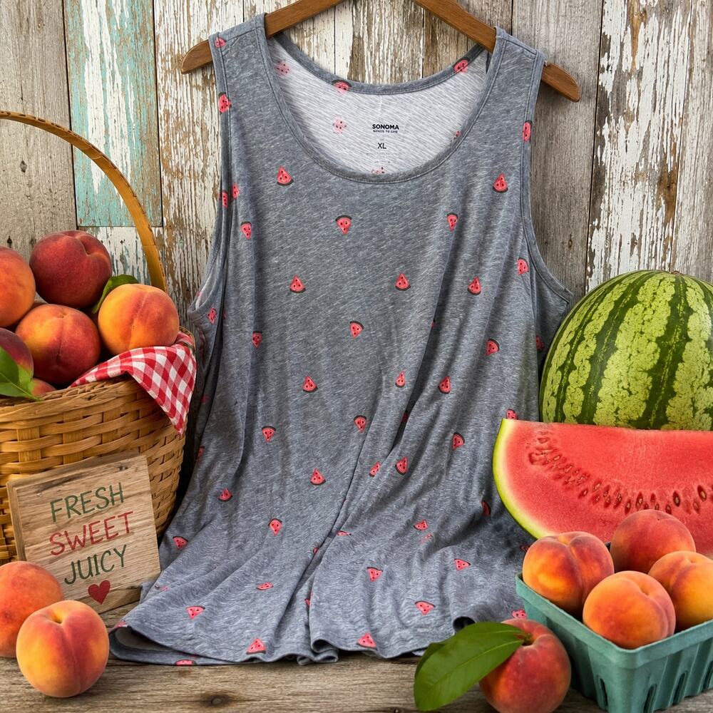 Sonoma Goods for Life Watermelon Print Swing Tank Top XL Gray Summer Casual